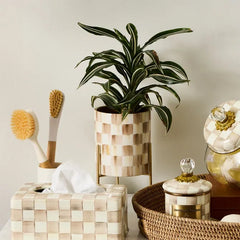 Mocha Check Tabletop Planter