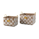 Mocha Textured Check Baskets, Set of 2
