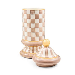Mocha Check Ceramic Column Canister