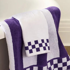 Bath Towel with Violet Check Border
