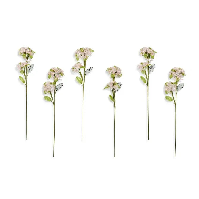 Pink Hydrangea Beaded Flower Stem, Set of 6