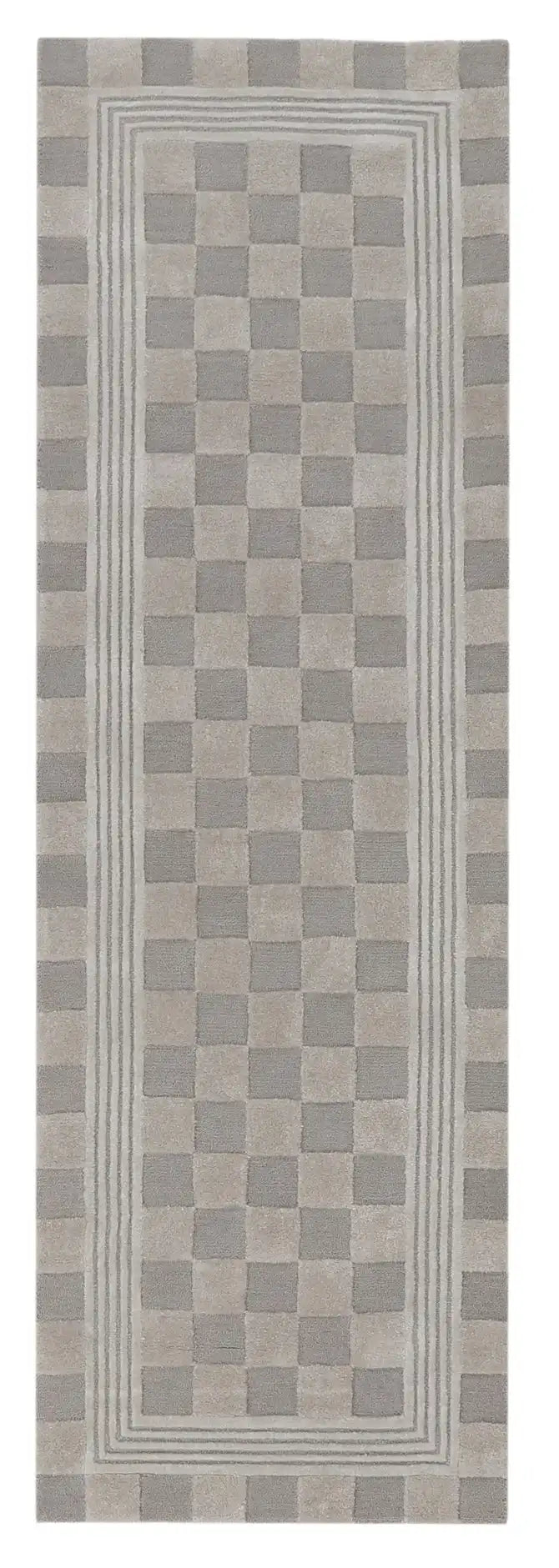 Light Grey Tonal Check 2'6" x 8' Rug