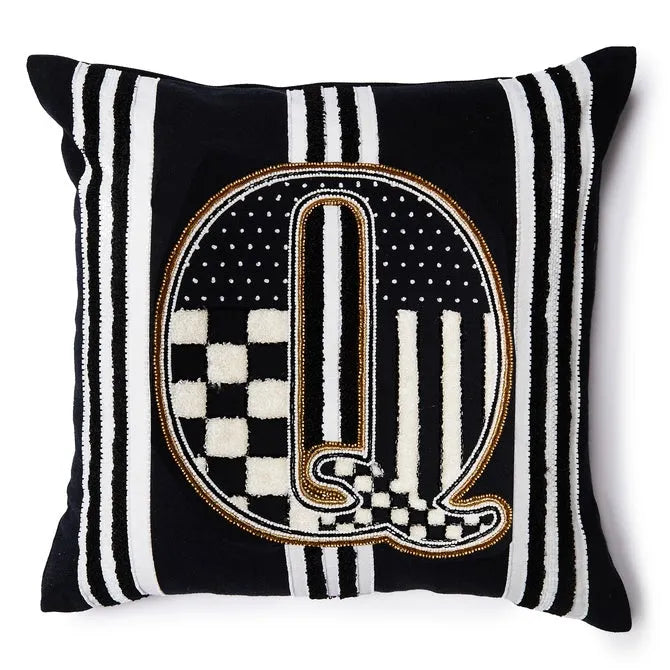 Monogram "Q" Beaded Throw Pillow