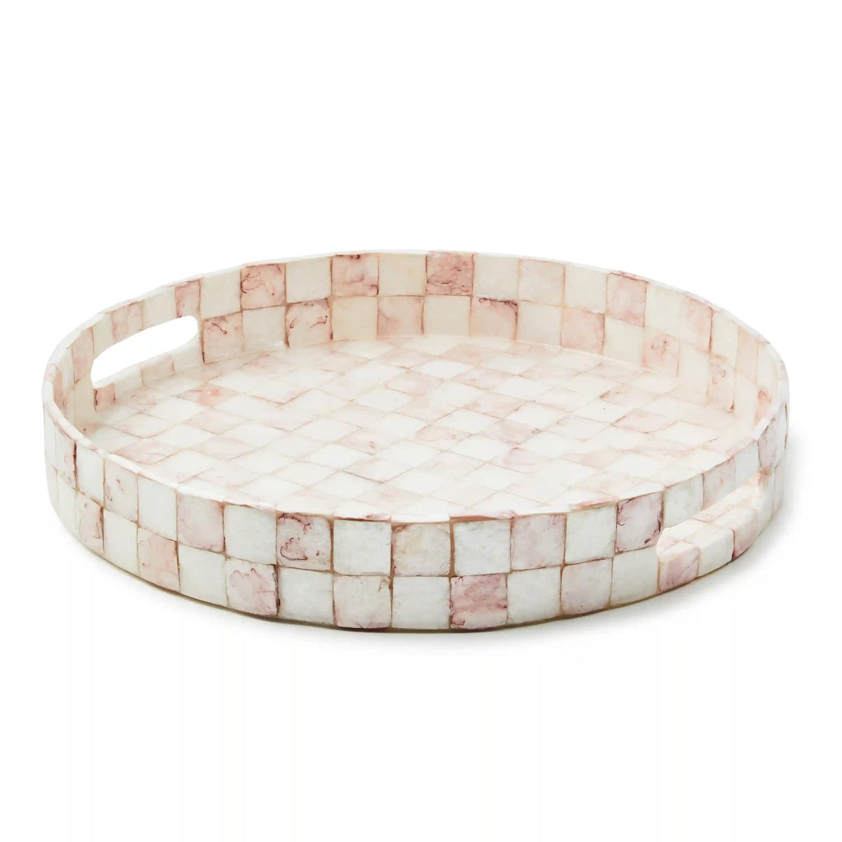 Sterling Check Capiz Round Tray