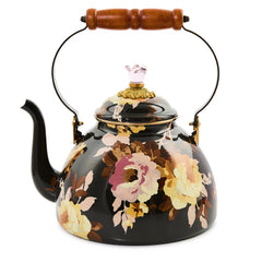 Wild Rose White 3 Quart Tea Kettle
