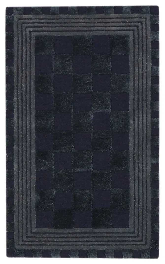 Indigo Blue Tonal Check 2'3" x 3'9" Rug