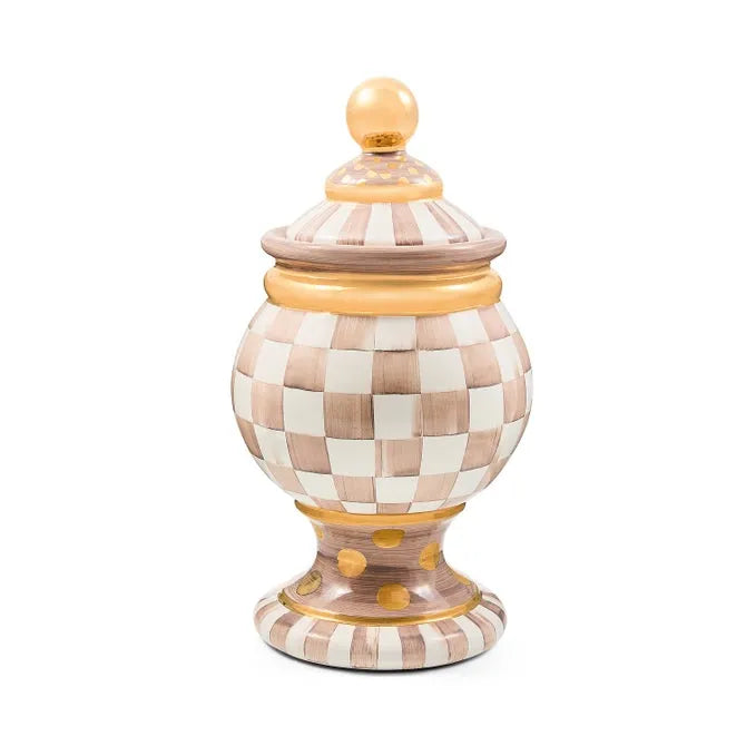 Mocha Check Ceramic Globe Canister