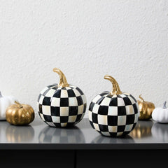 Classic Orange Check Mini Pumpkin Set of 2