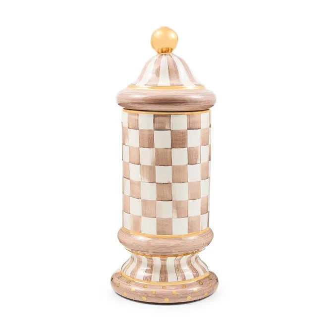 Mocha Check Ceramic Column Canister