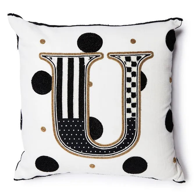 Monogram "U" Beaded Throw Pillow