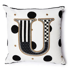 Monogram "U" Beaded Throw Pillow